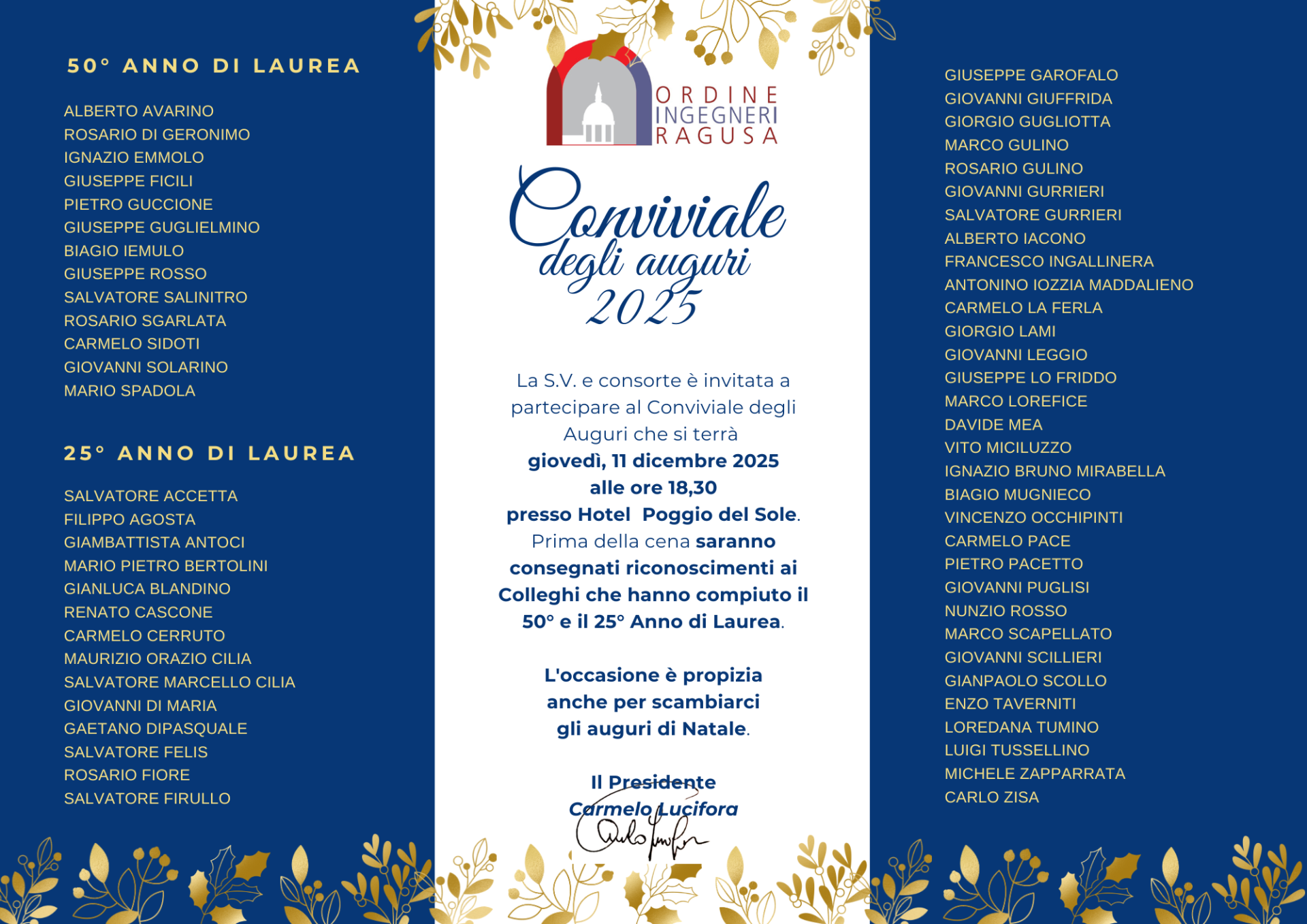 CONVIVIALE DEGLI AUGURI 2025 E CERIMONIA LAUREA 50&deg; E 25&deg;